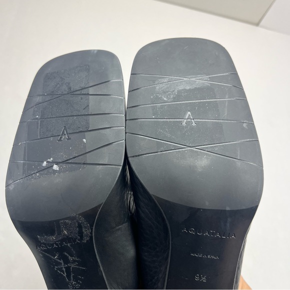 Aquatalia Carlina Block Heel Penny Loafer Square Toe Leather Black Size 9.5M 9.5 - Picture 4 of 12